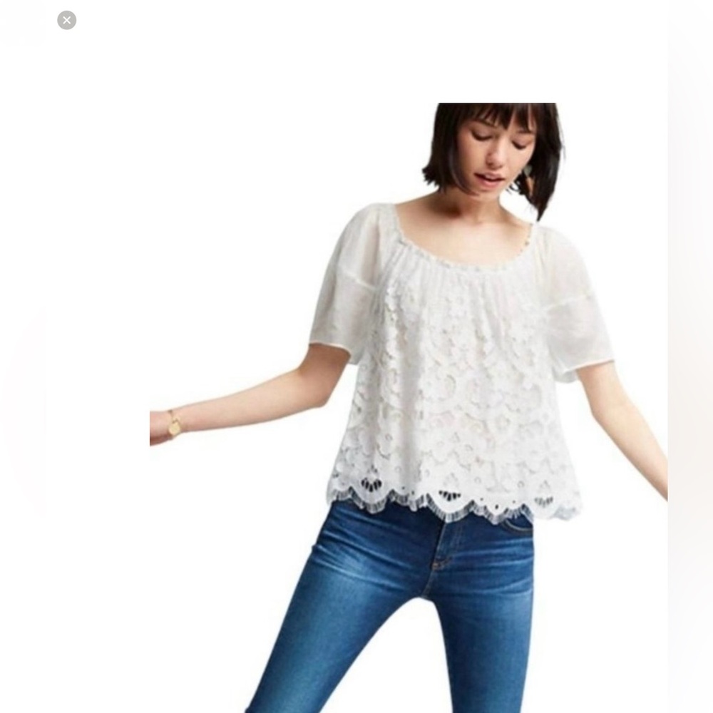 Anthropologie moulinette soeurs Messina gauze white lace top